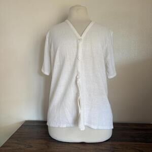 Carolyn Taylor White Acrylic Button-Up Cardigan Short Sleeve Sweater Large